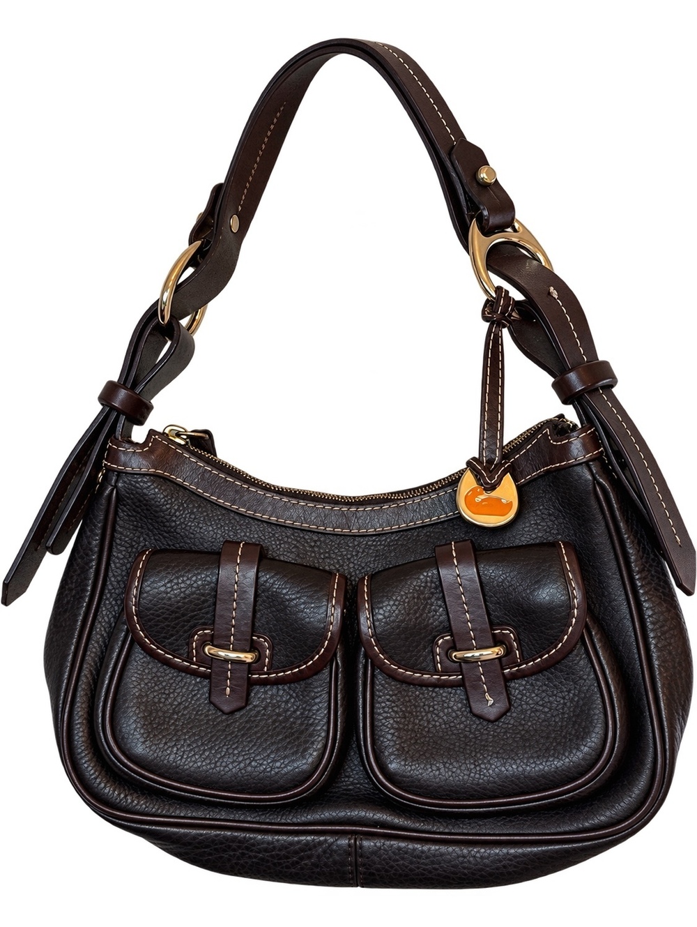 Dooney & Bourke Dillen Double Pocket Hobo Brown Pebbled Leather Y2K Bag